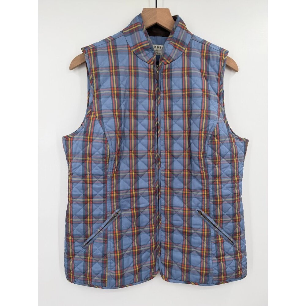 Orvis 3M Thinsulated Quilted Vest Women Medium Blue Plaid Zip Up Pockets